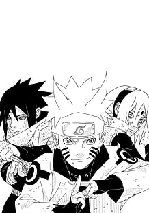 Naruto, Sasuke e Sakura illustrazione, Naruto Shippuuden, manga, Uchiha Sasuke, Haruno Sakura, Uzumaki Naruto, Sfondo HD HD wallpaper