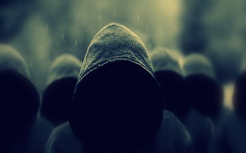 hoodie abu-abu, kerudung, hujan, orang-orang, hitam, gelap, seni digital, karya seni, Wallpaper HD HD wallpaper
