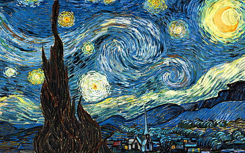 Starry Starry night by Vincent Van Gogh, Vincent van Gogh, painting, The Starry Night, classic art, stars, surreal, HD wallpaper HD wallpaper