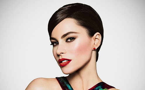 women's red earrings, sofia vergara, leading, celebrity, face, make-up, HD wallpaper HD wallpaper