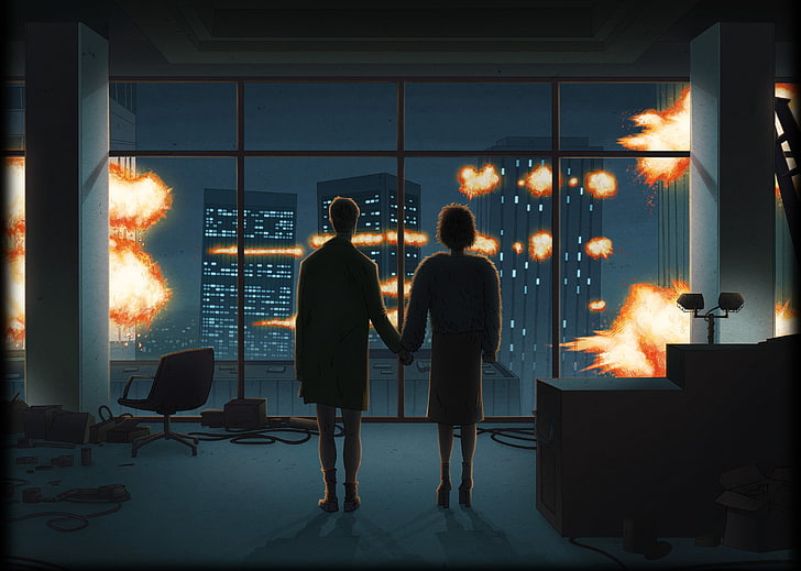two couple holding hands wallpaper, the explosion, the film, art, fight club, HD wallpaper