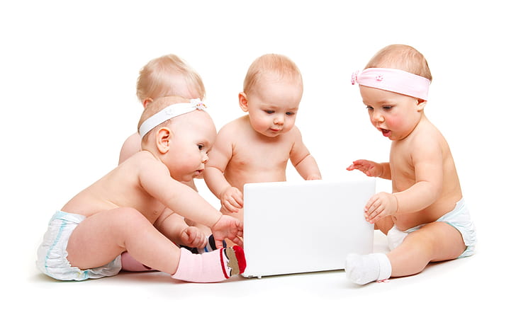 Бебета играят компютър, бебе, играят, компютър, HD тапет