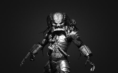 Predator BW HD, foto en escala de grises de un alienígena, películas, bw, depredador, Fondo de pantalla HD HD wallpaper