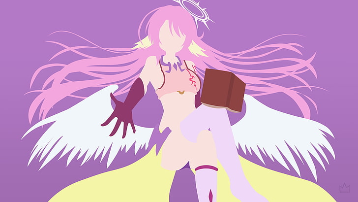 personagem feminina de cabelos rosa com papel de parede de asa, Jibril, No Game No Life, vetores de anime, HD papel de parede