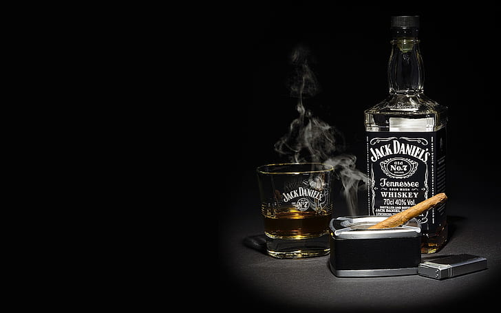 fumée, briquet, cigare, whisky, whisky, Bourbon, Jack Daniels, Fond d'écran HD