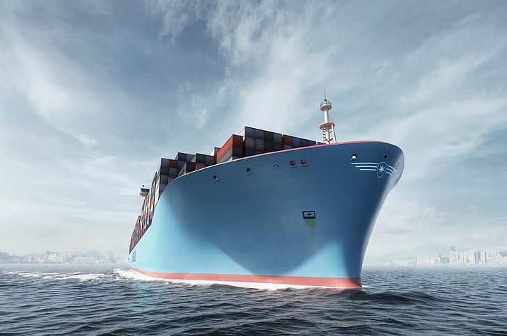 Kapal Kontainer, Maersk, Jalur Maersk, laut, kapal, langit, Wallpaper HD