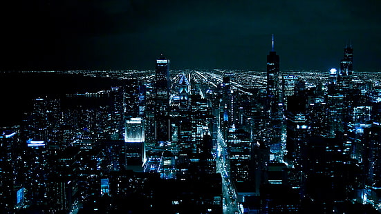 The Dark Night Chicago as Gotham, cityscape photo during night time, dark, night, chicago, gotham, movies, HD wallpaper HD wallpaper