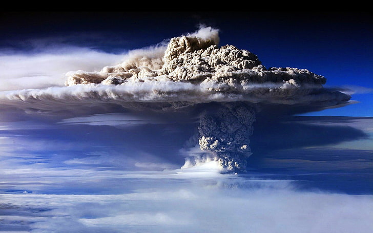 белые облака, природа, облака, небо, взрыв, пыль, бомбы, HD обои