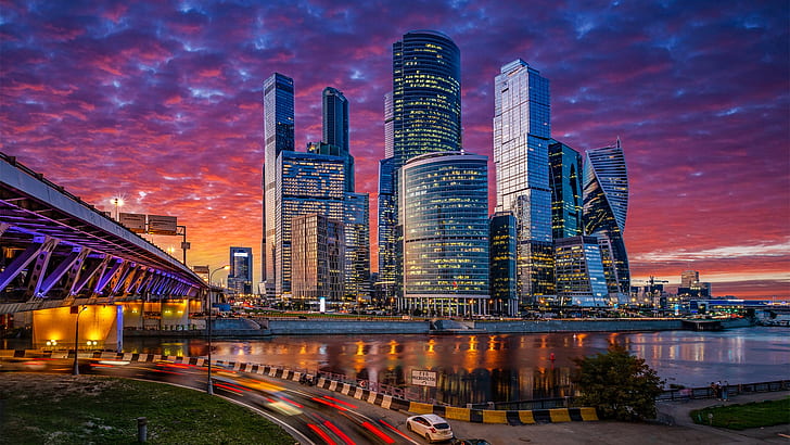 Städer, Moskva, byggnad, stad, natt, Ryssland, skyskrapa, HD tapet