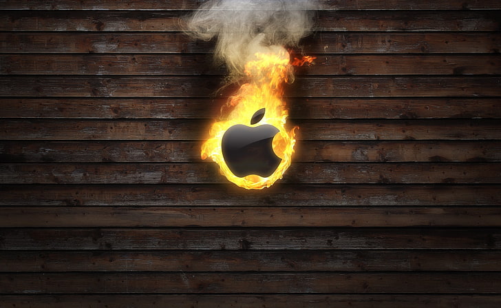 Apple Logo On Fire, Apple 로고, 컴퓨터, Mac, Apple, Fire, 로고, HD 배경 화면