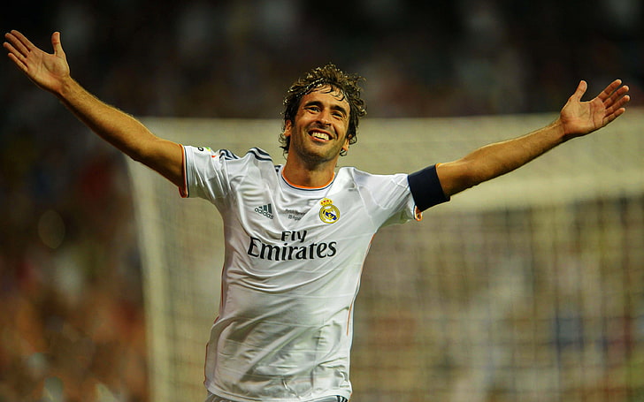 Raul 4K, мъжка бяла футболна фланелка на adidas Real Madrid, спорт, футбол, HD тапет