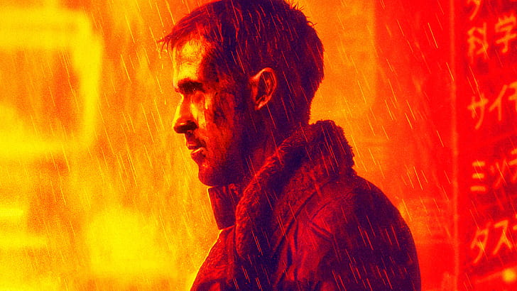 Blade Runner, Blade Runner 2049, Ryan Gosling, naranja, morado, ciencia ficción, retro ciencia ficción, cyberpunk, Fondo de pantalla HD