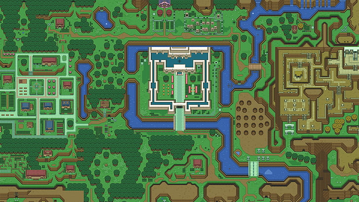 zielona, ​​niebiesko-brązowa mapa miasta, The Legend of Zelda: A Link to the Past, mapa, gry wideo, The Legend of Zelda, Tapety HD