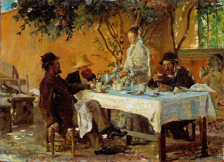 mesa, quadro, café da manhã, quintal, gênero, Peder Severin Krøyer, HD papel de parede