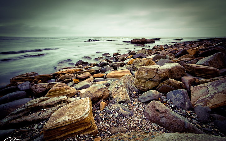 Küste, Meer, Natur, Himmel, Horizont, Steine, HD-Hintergrundbild