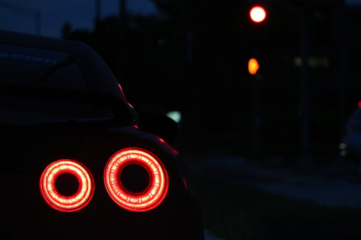 luz trasera del vehículo, Nissan GTR, Super Car, coche, noche, Fondo de pantalla HD