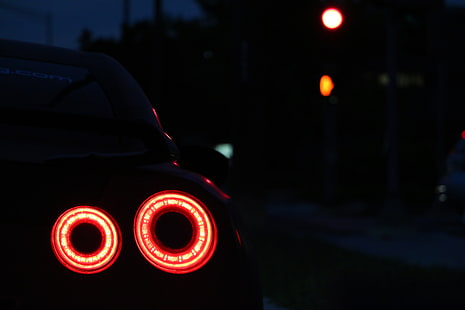 tylne światło pojazdu, Nissan GTR, Super Car, samochód, noc, Tapety HD HD wallpaper