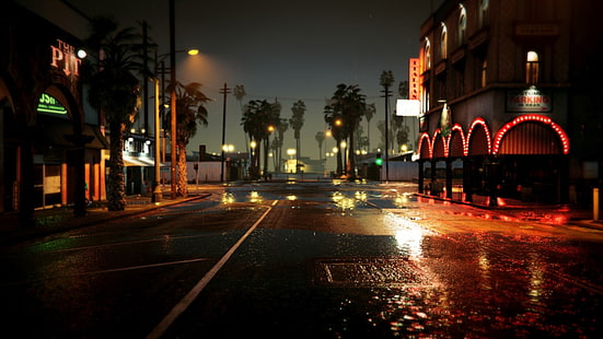 Grand Theft Auto, Grand Theft Auto V, Stadt, Licht, Nacht, Straße, HD-Hintergrundbild HD wallpaper