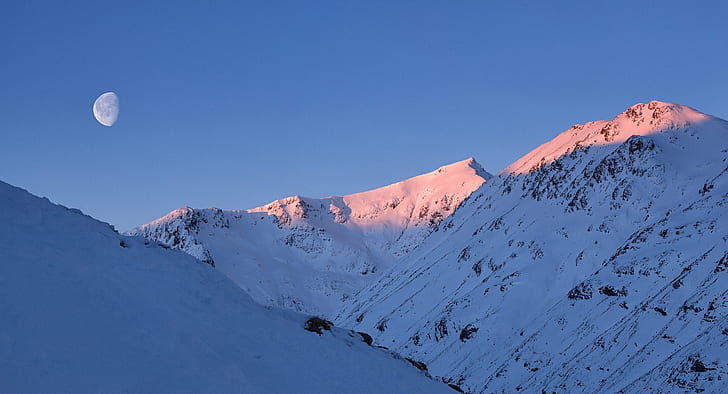 Berg mit Schnee bedeckt, Berg, bedeckt, Schnee, Schottland, Glencoe, Stob Coire Sgreamhach, Natur, Winter, Berggipfel, Landschaft, Eis, Landschaften, im Freien, blau, HD-Hintergrundbild