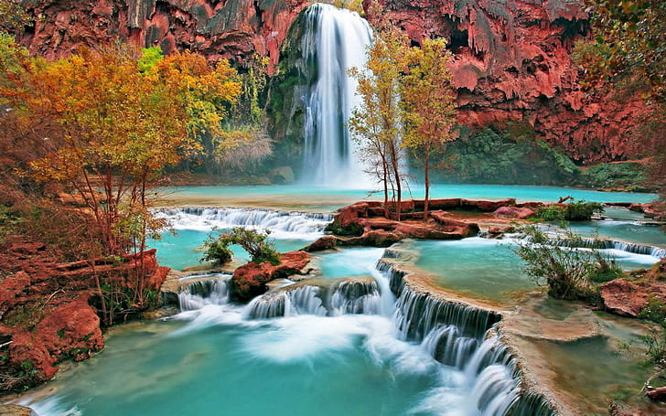 น้ำตก Havasu Falls ในแกรนด์แคนยอนแอริโซนาสหรัฐอเมริกาวอลเปเปอร์ HD สำหรับเดสก์ท็อป 3840 × 2400, วอลล์เปเปอร์ HD