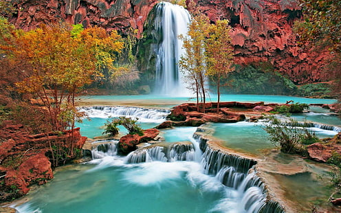 Havasu Falls Waterfall in Grand Canyon Arizona United States Hd Wallpapers for Desktop 3840×2400, HD wallpaper HD wallpaper