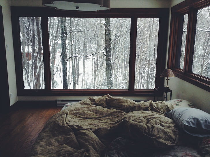 salju, tempat tidur, kamar tidur, Wallpaper HD