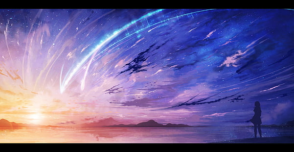 fondo de pantalla de nubes azules y naranjas, Anime, Your Name., Kimi No Na Wa., Mitsuha Miyamizu, Fondo de pantalla HD HD wallpaper