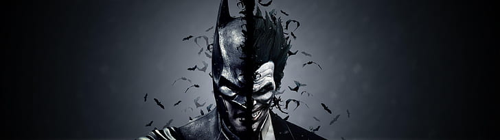 Бэтмен, джокер, двойной монитор, темный фон, HD обои