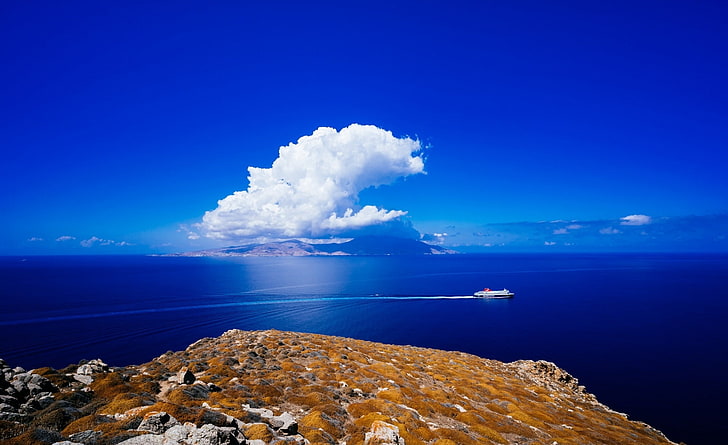 Mykonos Grèce Mer Égée, nuages ​​blancs, Europe, Grèce, Fond d'écran HD