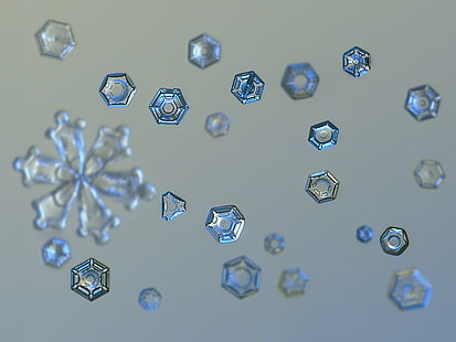 snowflakes digital wallpaper, Snowflake, macro, ice, dust, digital, photo, snow  crystal, crystal  symmetry, outdoor, winter, cold, frost, natural, closeup, transparent, hexagon, magnified, details, shape, christmas, sign, symbol, season, seasonal, fine, elegant, ornate, beauty, beautiful, north, decor, isolated, clear, unique, decorated, light, lighting, fragile, fragility, structure, background, flake, frosty, pattern, weather, icy, microscopic, ornament, decoration, abstract, shiny, glitter, sparkle, design, volumetric, storm, new year, collage, collection  plate, blue, backgrounds, HD wallpaper HD wallpaper