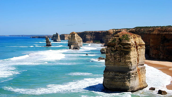 Twelve Apostles On The Australian Coast, cliffs, rocks, coast, nature and landscapes, HD wallpaper