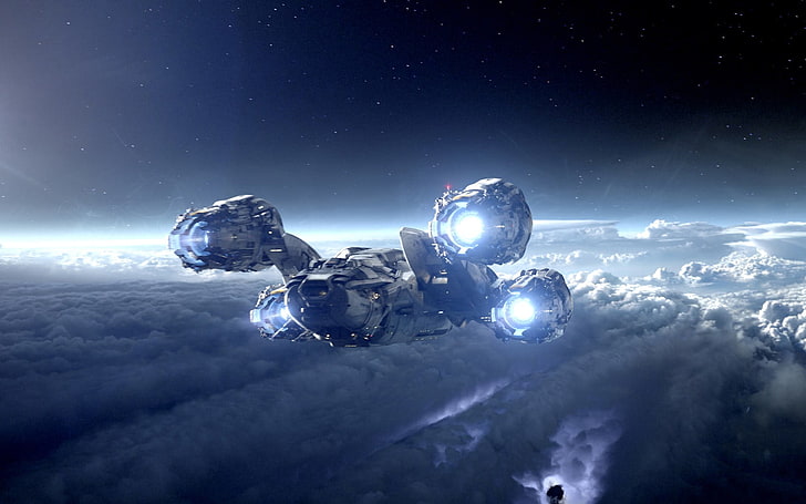 серый космический корабль цифровые обои, прометей (кино), космический корабль, космос, HD обои
