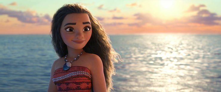女の子、海、2016年の最高のアニメーション映画、モアナ、 HDデスクトップの壁紙 HD wallpaper