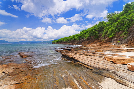 水域の近くの山の崖ladnscape写真、山、崖、水域、写真、青、自然、風景、ビーチ、海、海岸線、砂、屋外、風景、岩-オブジェクト、タイ、島、水、夏、空、 HDデスクトップの壁紙 HD wallpaper