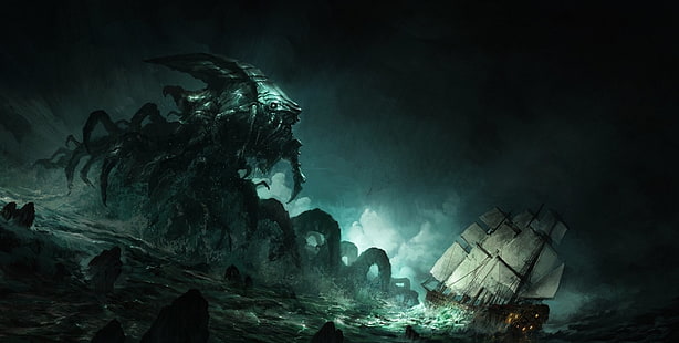 Fantasía, Monstruo de mar, Criatura, Leviatán, Monstruo, Océano, Mar, Fondo de pantalla HD HD wallpaper