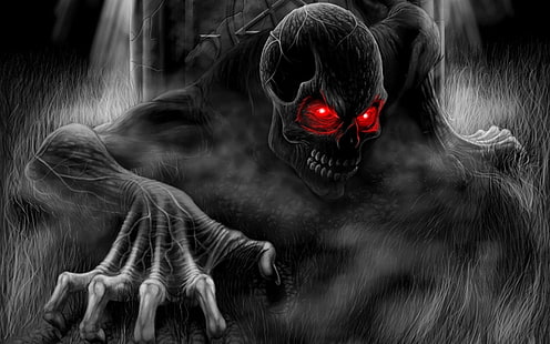 демон тапет, тъмно, череп, зловещо, HD тапет HD wallpaper