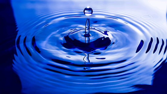 water, droplet, drop, cobalt blue, water drop, wave, close up, macro photography, liquid, electric blue, splash, waves, ripple, HD wallpaper HD wallpaper