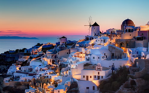 Malam di Santorini, kota Yunani, lansekap santorini, pemandangan santorini, Wallpaper HD HD wallpaper