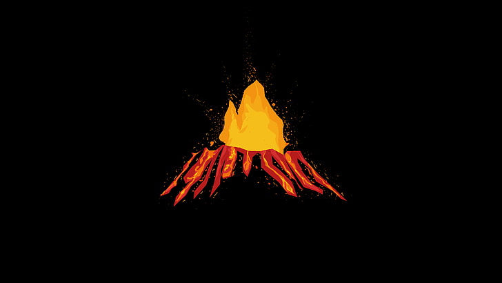 volcano illustration, minimalism, artwork, red, yellow, volcano, HD wallpaper