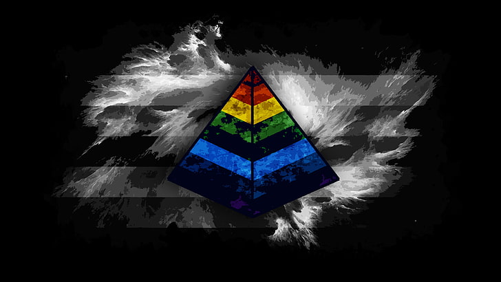 multi-colored pyramid logo, digital art, HD wallpaper