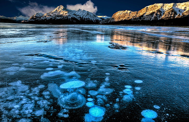 ice, 4K, mountain, Canada, Abraham Lake, HD wallpaper