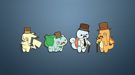 Gentleman Pokemon, pokemon characters, funny, 1920x1080, bulbasaur, pokemon, pikachu, squirtle, charmander, HD wallpaper HD wallpaper
