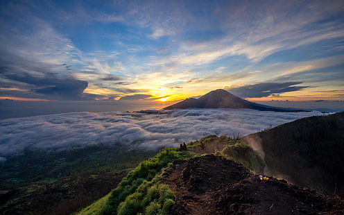 Sabah güneşi Gunung Batur, gunungbatur, Endonezya, dağlar, doğa, fotoğraf, gökyüzü, gündoğumu, volkanlar, HD masaüstü duvar kağıdı HD wallpaper
