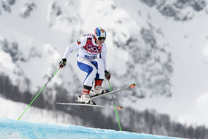 หิมะ, ภูเขา, สกี, ไม้, รัสเซีย, โซซี 2014, การแข่งขันกีฬาโอลิมปิกฤดูหนาวครั้งที่ XXII, การแข่งขันกีฬาโอลิมปิกฤดูหนาวปี 2014 ที่โซชี, สกีครอส, Egor Korotkov, วอลล์เปเปอร์ HD