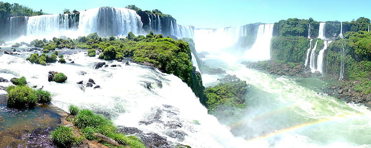 Iguassu Falls Panorama Dual Monitor, คู่, จอภาพ, น้ำตก, อิกัวซู, พาโนรามา, จอภาพคู่, วอลล์เปเปอร์ HD