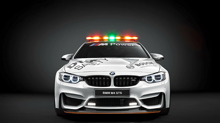 фото белого полицейского автомобиля BMW F30, Bmw M4, GTS, DTM, автомобиля безопасности, HD обои