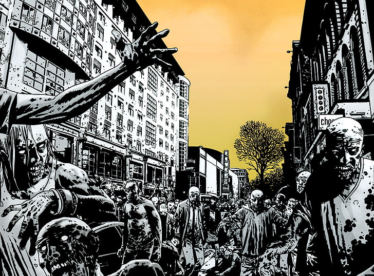 Zombie City, zombies near building illustration, Aero, Vector Art, City, Zombie, HD wallpaper