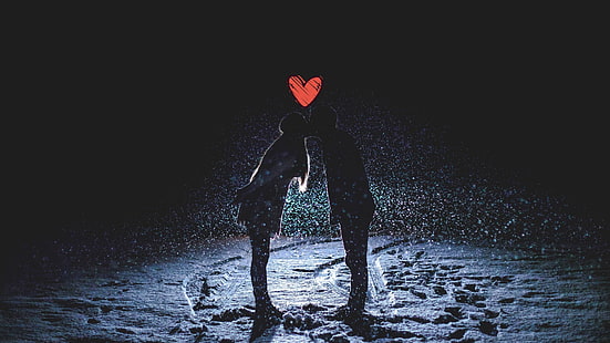 Liebe, Paar, erste Liebe, Menschen, Küssen, Winter, Schnee, Nacht, Anime, HD-Hintergrundbild HD wallpaper