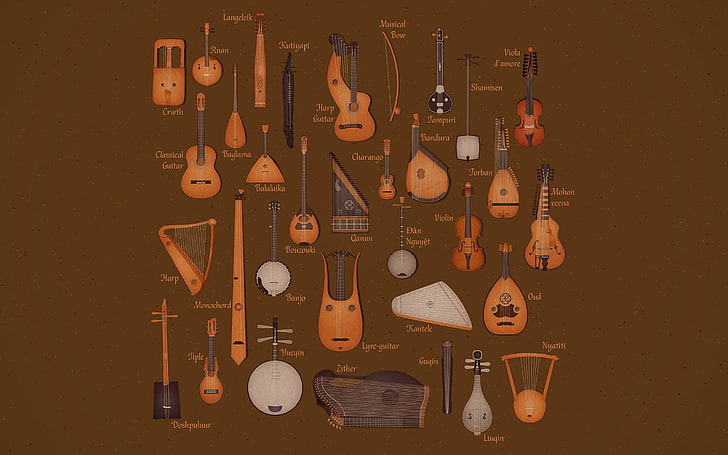 berbagai macam instrumen dawai, instrumen, musik, dawai, Wallpaper HD