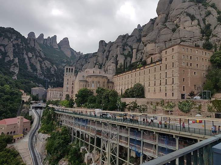 mountain, the monastery, spain, Montserrat, HD wallpaper